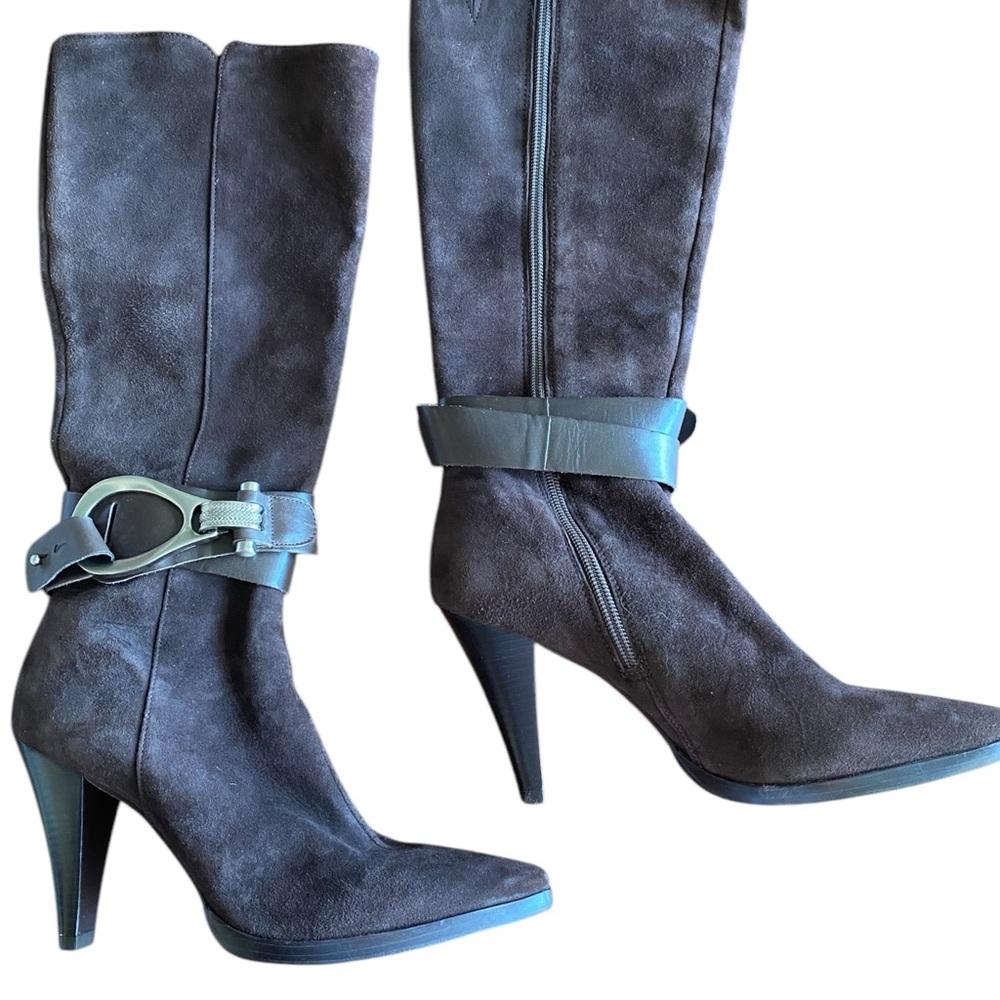 NEW!!  Antonio MELANI Btown Leather Suede Boots Silver Buckle Zip 8M